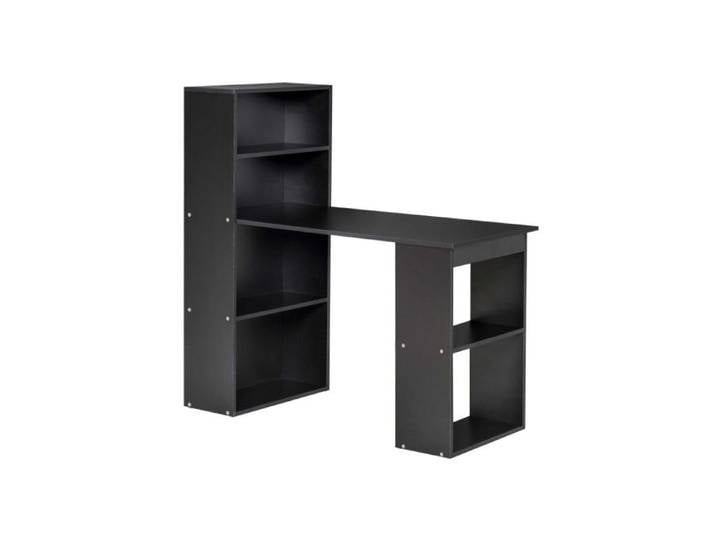 120cm Computer Desk Wooden PC Laptop Table with 6-Tier Storage Bookshelves Home Office Working Study Desk Writing Workstation Black