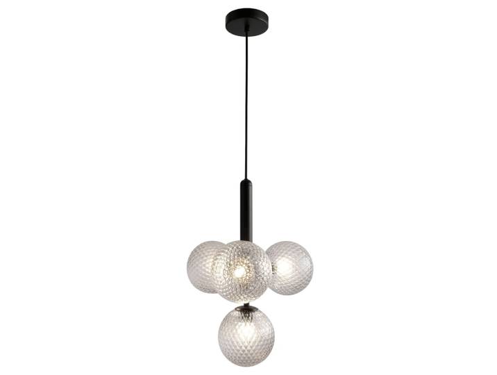 Suspension décorative 4 boules verre texturé et métal noir