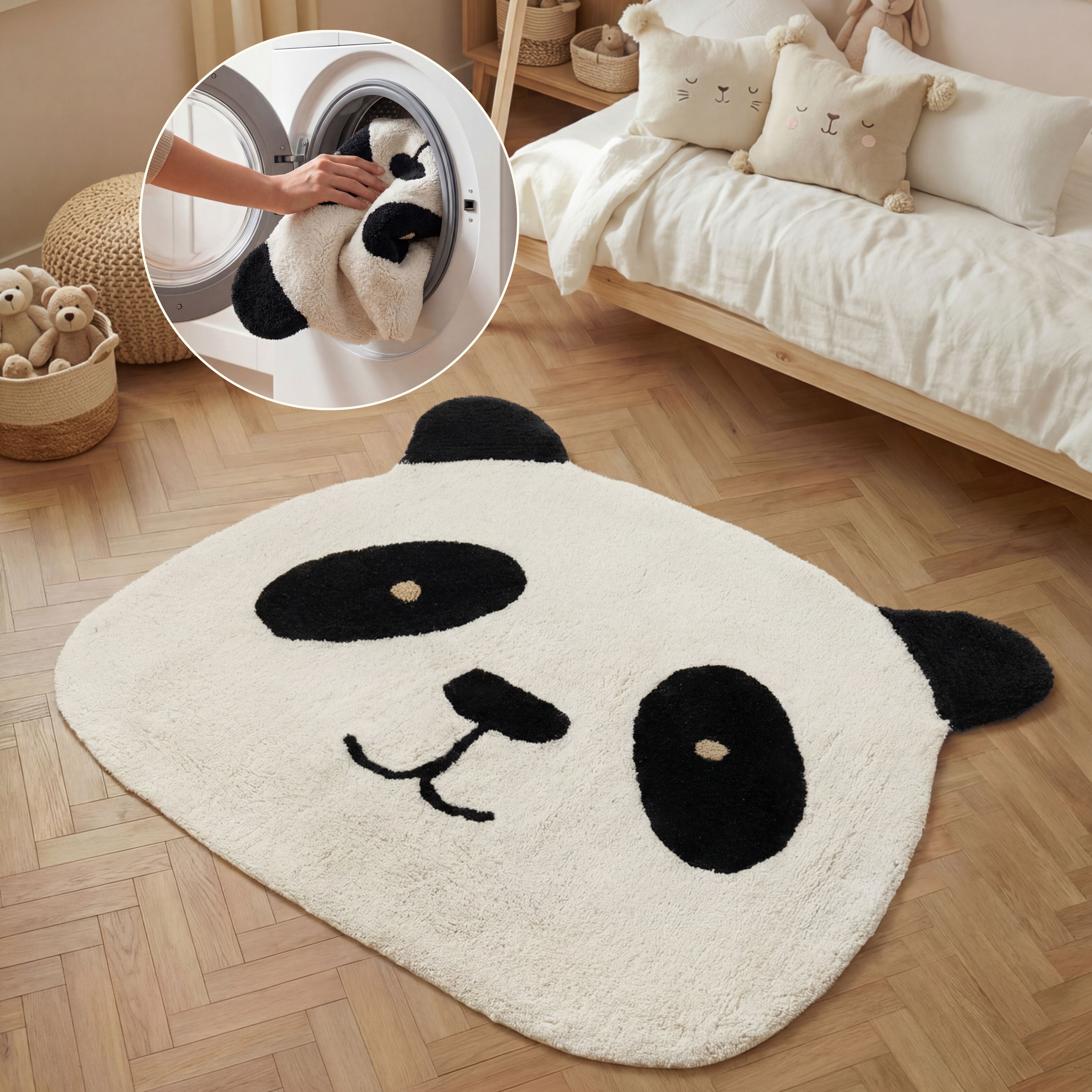 Kinderteppich HANSE HOME "Patsy", weiss (creme schwarz), B:103cm H:10mm L:120cm, Baumwolle, Teppiche, Kinderteppich, Waschbar, Handgemacht, Baumwolle, Rutschfest Spielteppich Kinderzimmer creme schwarz B : 103cm 1 Stk., 10mm, L: 120cm
