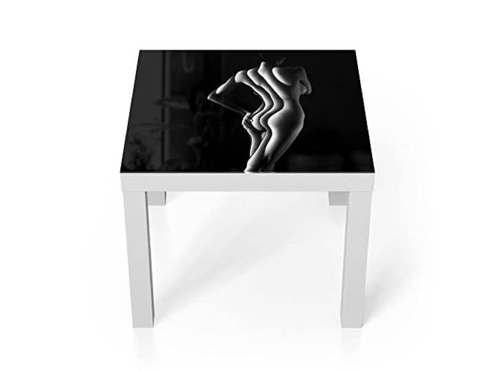 DEQORI Glastisch weiß klein 55x55 cm Motiv Sexy Frauensilhouette ausgefallener Beistelltisch aus Glas Hochglanz Couchtisch fürs Wohnzimmer moderner Couch Tisch mit Design