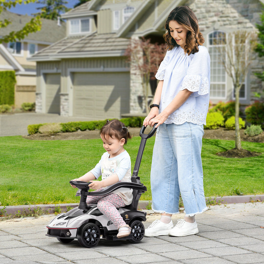 HOMCOM AIYAPLAY Lamborghini 3 in 1 Baby Ride on Push Car Toddler Push Along Car White 1