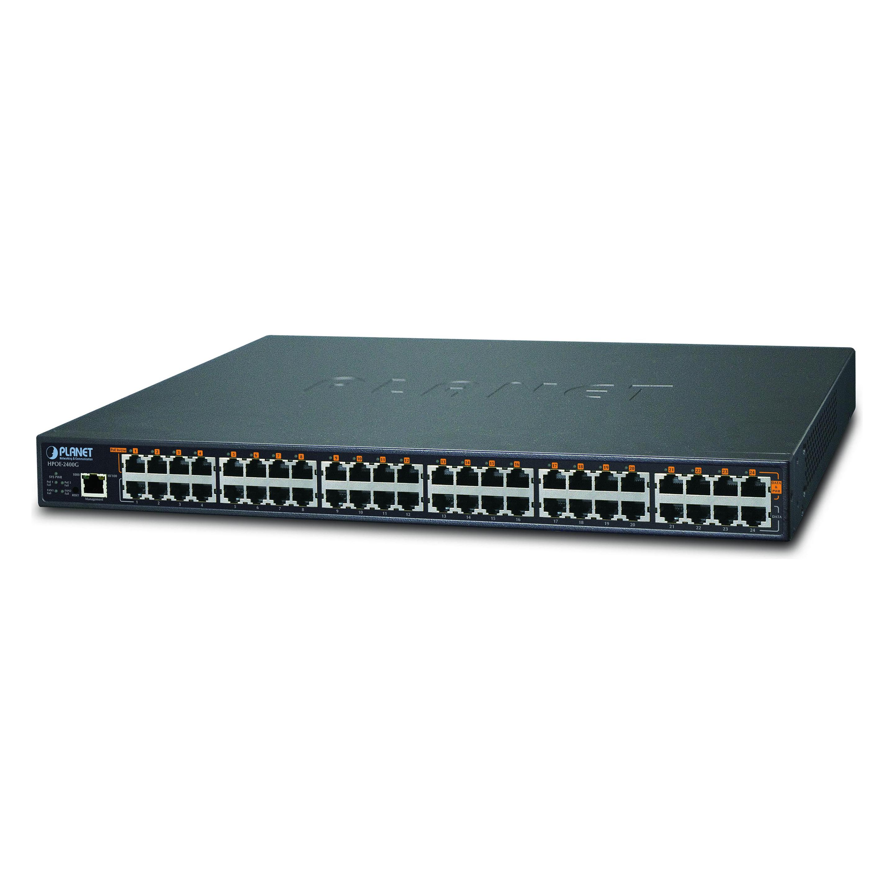 Planet HPOE-2400G, 24+24 Port Gigabit PoE Ethernet Injector (802.3af (PoE), 720 W) (HPOE-2400G)