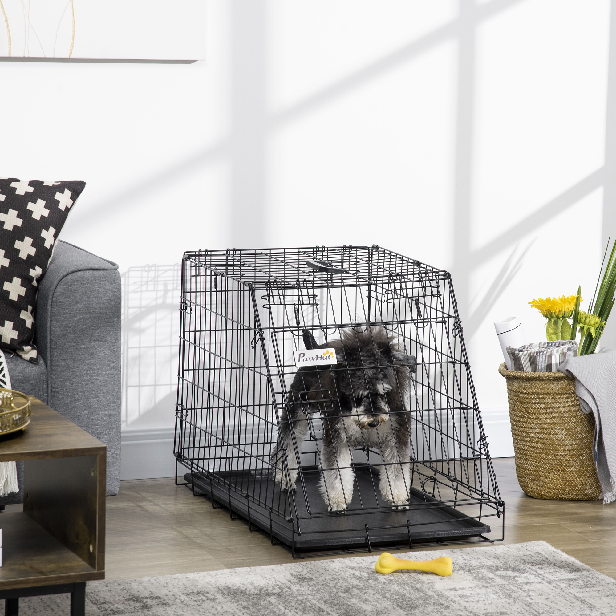 Pawhut Trasportino per Cani in Metallo e PP, Gabbia per Cani a Trapezio per Auto con Maniglia, 77x47x55cm Nero Aosom