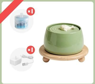 Uplift Essentials Hygienic 1.3L Ceramic Automatic Cat Water Fountain green With Stand