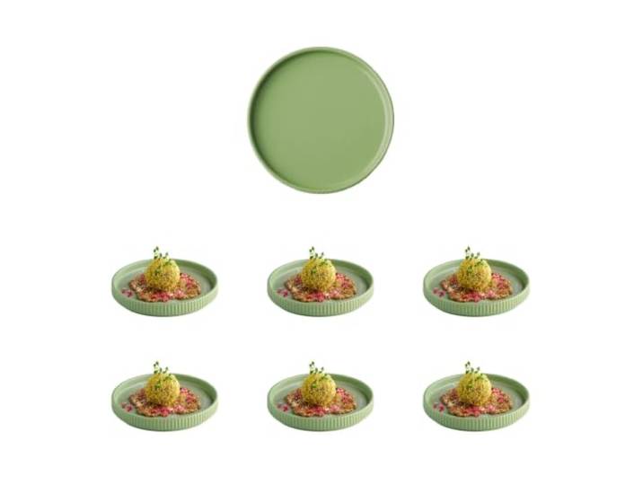 APS 19114 Assiette THE GRID - Porcelaine sauge\, Ø 16 cm\, empilable\, lot de 6