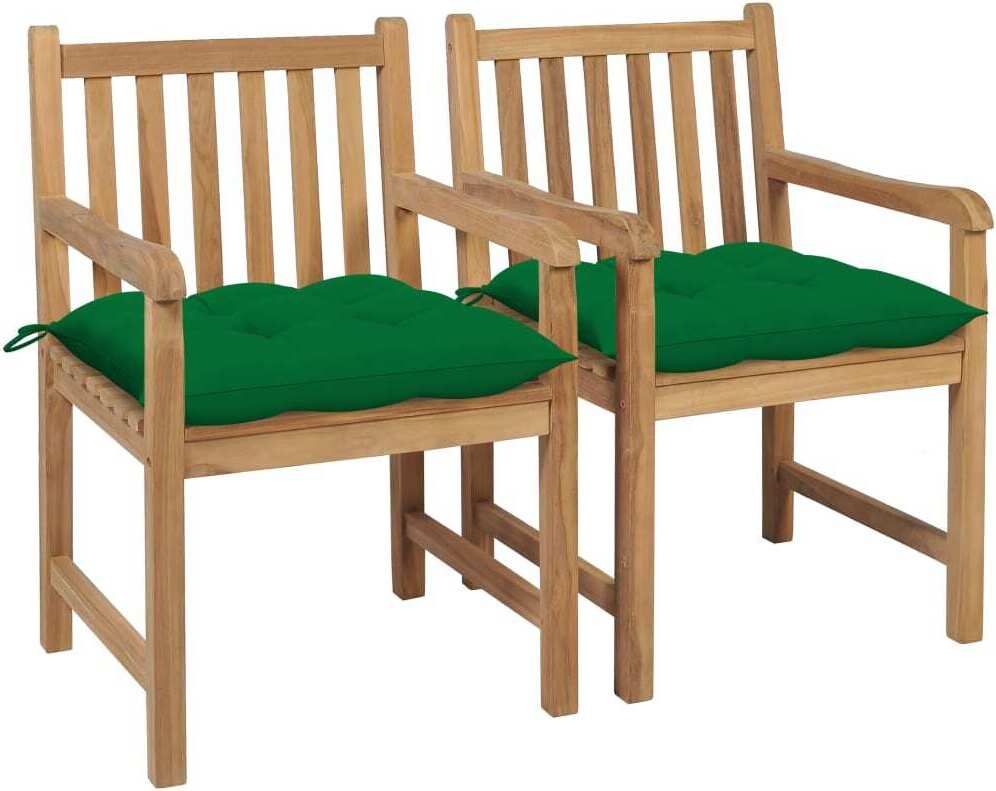 Gartenstühle 2 Stk. mit Grünen Kissen Massivholz Teak