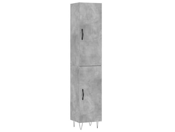 Roanoer Highboard Betongrau 34,5x34x180 cm Holzwerkstoff Metall Schlanker Mehrzweckschrank mit Türen und Metallfüßen für Wohnzimmer oder Flur. Spendet viel Stauraum auf kleinem Raum.