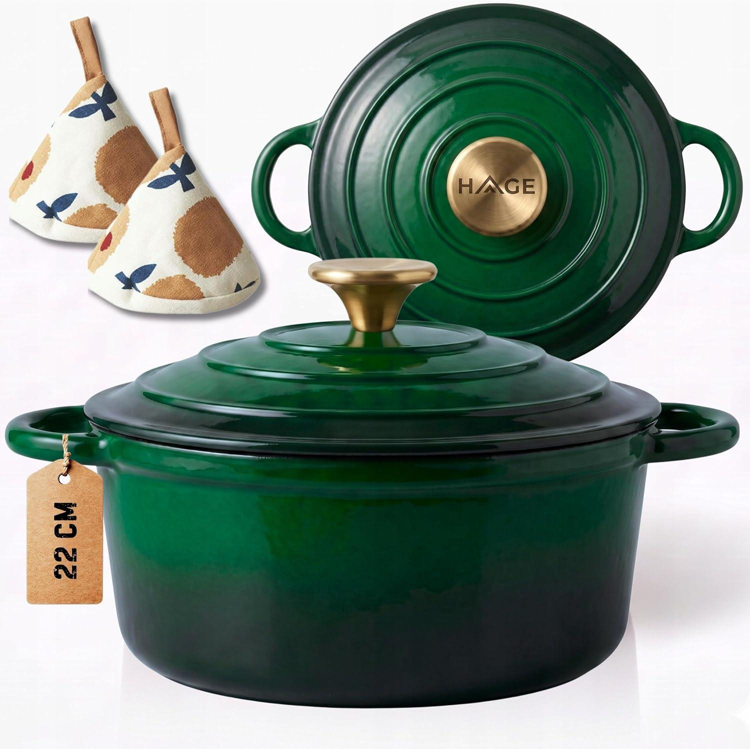 Hage Geëmailleerde gietijzeren pan, 22 cm, 3 liter, Hage Green