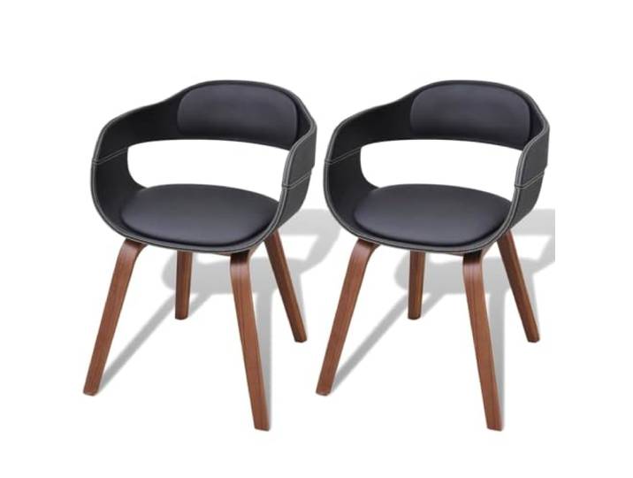 KTHLBRH Esszimmerstühle 2 Pack Schwarz Kunstleder mit Armlehnen Bugholz Nussbaumholz Gestell, gepolsterte Sitzfläche, ergonomisches Design, 110 kg Belastbarkeit