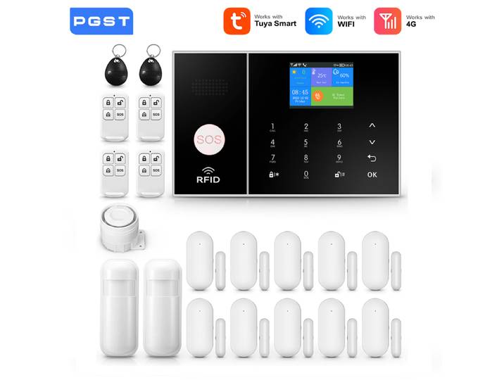 PGST 4G 2.4G WiFi système d'alarme domestique Tuya Protection de sécurité alarme système de sécurité Kit vie intelligente automatisation capteur de porte de mouvement