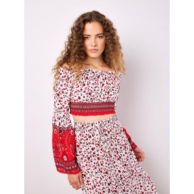 Crop-Top APRICOT "Sarasa Floral Top", Damen, Gr. S (36), weiß, Obermaterial: 100% Viskose CV., geblümt, Tops, mit Flügelärmeln