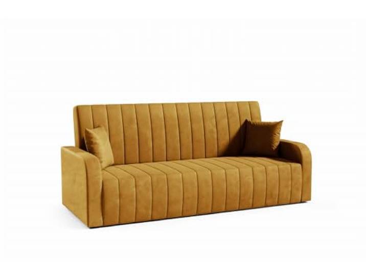 LIKMA Senf Vielseitiges 3-Sitzer 214 cm Sofa mit Schlaffunktion und Bettkasten Otto - Velvet Schlafcouch - Moderne Wohnzimmer Couch - Sofa mit Bettfunktion - Schlafsofa, Stoff: Trinity 26
