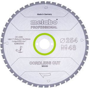 Metabo Kreissägeblatt Cordless Cut Wood Professional, 254 x 30 mm, 48 Zähne, für Holz