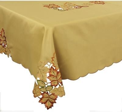 Xia Home Fashions Bountiful Leaf Embroidered Cutwork Fall Tablecloth, 60 by 84-Inch