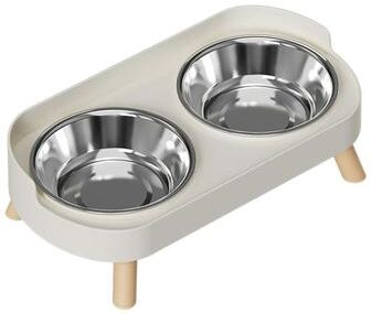 Uplift Essentials Elevated Stainless Steel Cervical Protection Dual Bowl ivory White