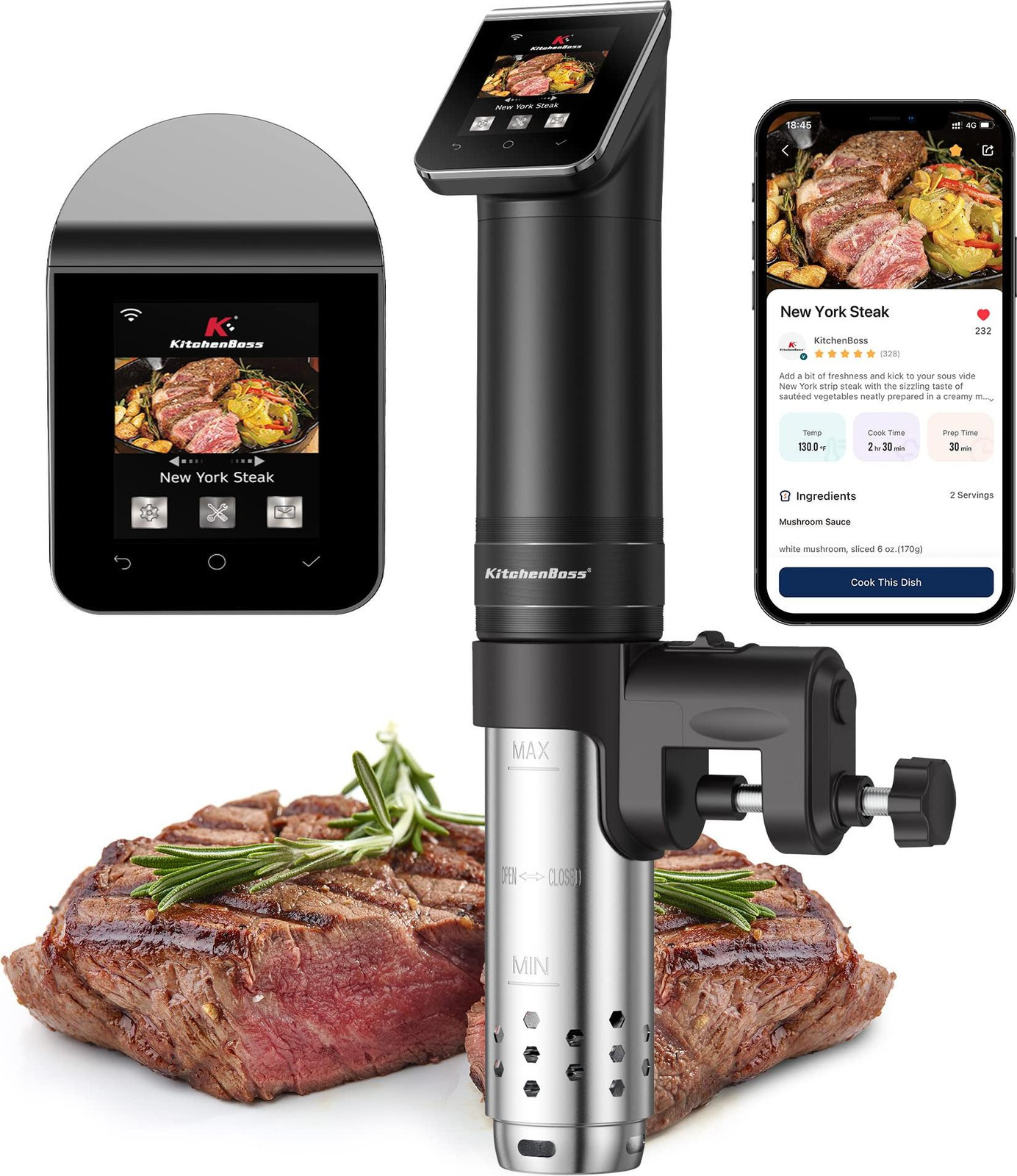 KitchenBoss Sous Vide Garer G330 met Wi-Fi, precisiekoeler en temperatuurregeling
