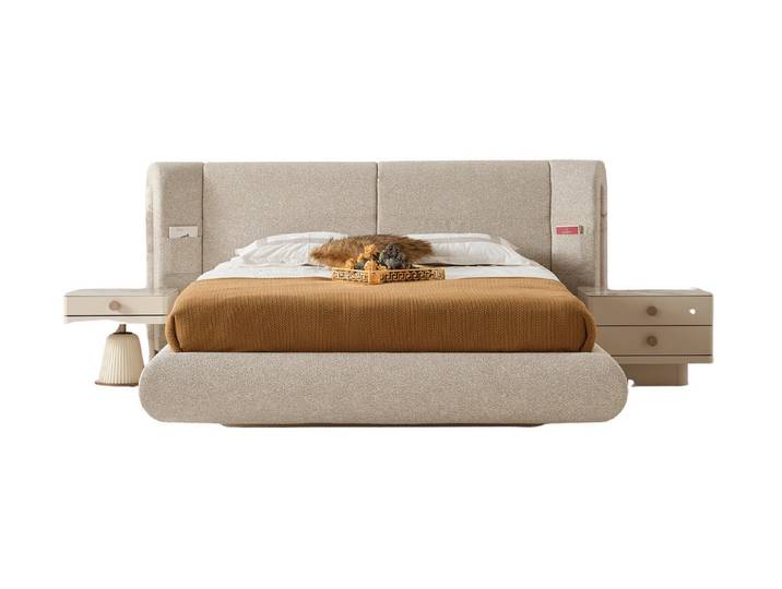 Villa Möbel Boxspringbett Sebastian (Bett, Bett mit Kopfteil), Polsterbett hohes Kopfteil Ablagen Tasche am Kopfteil