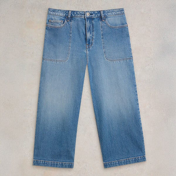 White Stuff Tia Wide Leg Crop Jeans Mid Denim