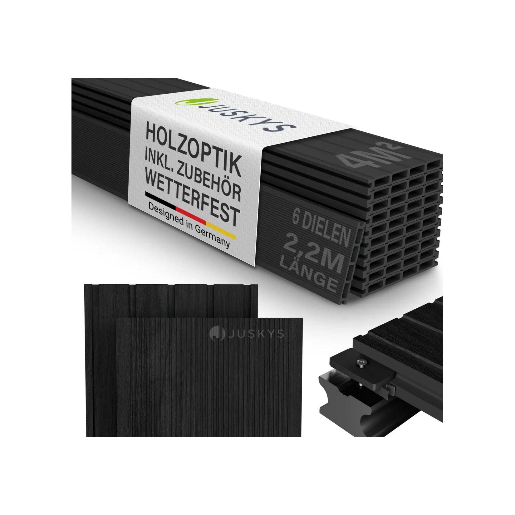 Juskys WPC Terrassendielen 2 m² – 220 cm Dielen, wetterfest inkl. Unterkonstruktion – Anthrazit