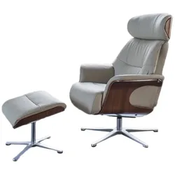 KAWOLA Sessel TOSAR Relaxsessel drehbar Leder grau mit Hocker
