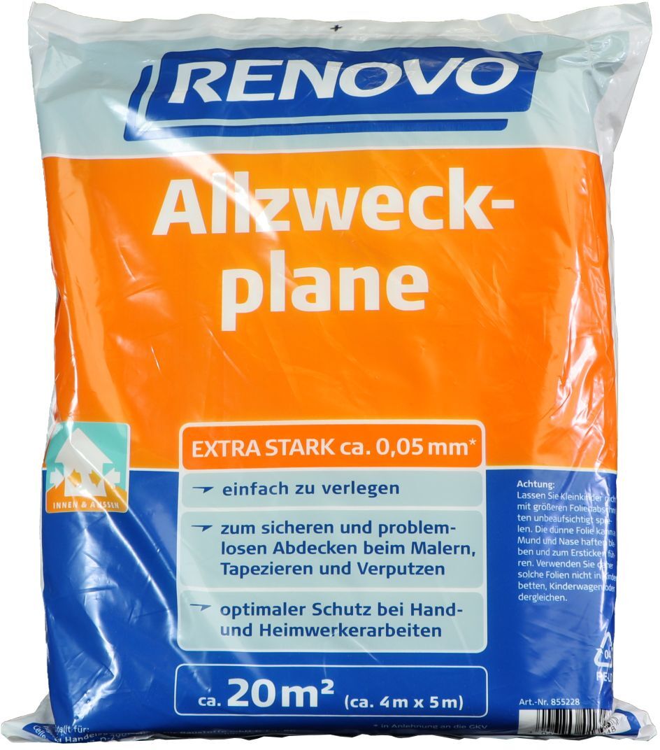 RENOVO Allzweckplane, effektiver Schutz, 5 x 4 m x ca. 50 my