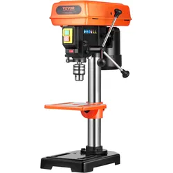 VEVOR 203,2 mm Tischbohrmaschine, 500 W Induktionsmotor, Säulenbohrmaschine mit 500 bis 2500 U/min einstellbarer Drehzahl, 0–45° neigbarer Arbeitstisch, LED, Standbohrmaschine für Holzmetall