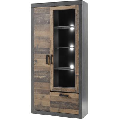 Vitrine HOME AFFAIRE "BROOKLYN", grau (matera, old mix dekor, absetzung matera), B:97cm H:201cm T:40cm, Holzwerkstoff, Schränke, Vitrine, Höhe ca. 200 cm