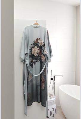 KIM + ONO Keina Plus Size Silk Kimono Robe - Long   KIM+ONO - whisper blue / plus size