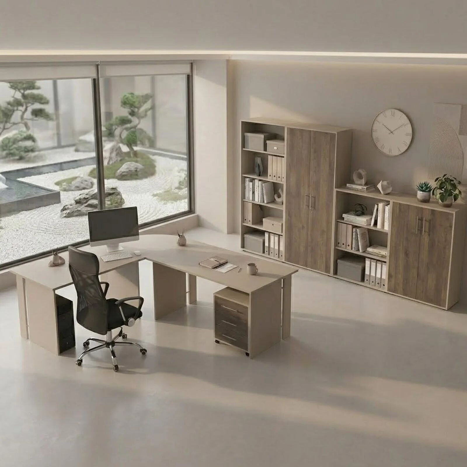 garneroarredamenti Arredo ufficio completo beige cashmere noce Woody