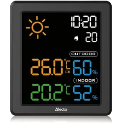 Alecto Wetterstation mit drahtlosem Aussensensor, Wetterstation, Schwarz