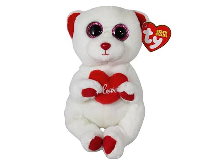 Ty Beanie Bellies Knuffel Desi de Beer, 15 cm, TY41047, TY41047, Wit, Rood, Small
