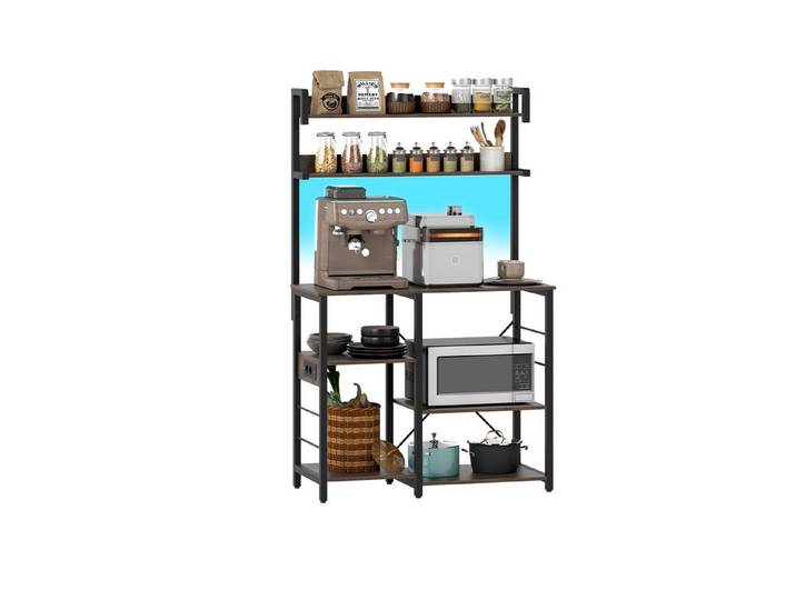 COSTWAY Küchenregal, Standregal mit LED-Beleuchtung & Steckdosen, 40,5 cm
