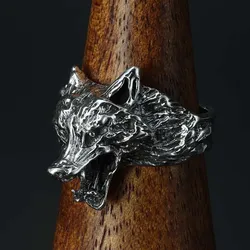 Drachensilber Wolf Ring 925er Silberschmuck Wolfskopf 56 - Silber