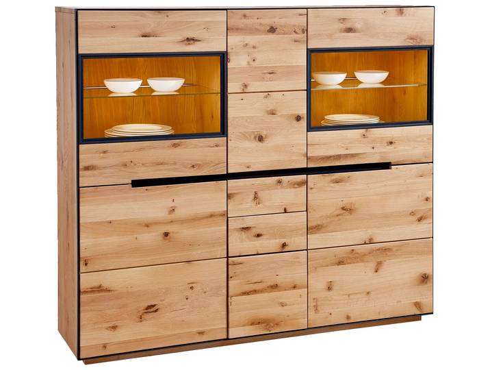 Linea Natura Highboard mit Beleuchtung KELIO, eiche, Massivholz