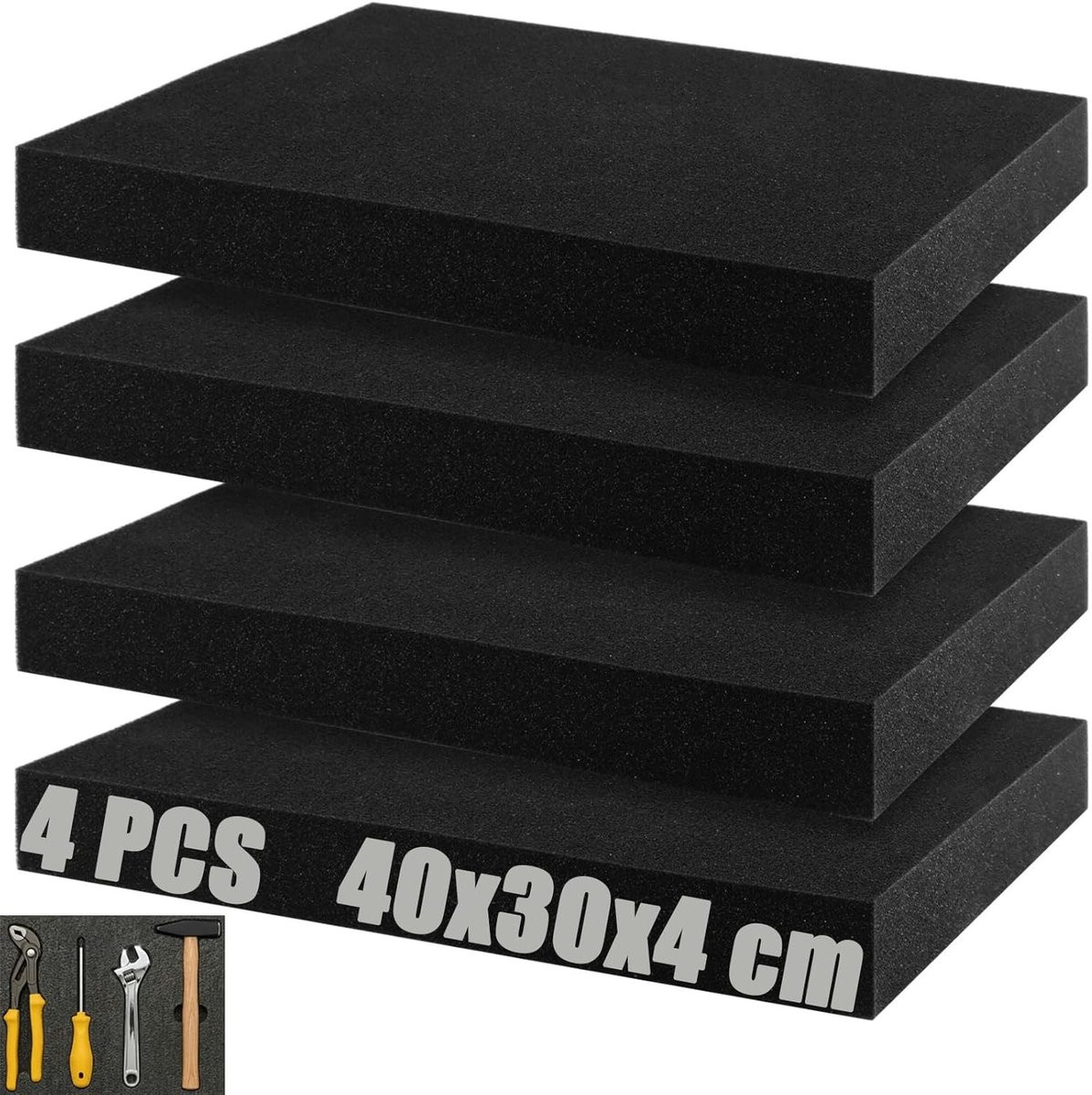 Zwart Foam Inzetstuk voor Beschermende Koffer met Inzetstukken, B/D: 40 x 30 cm, Hoogte: 4 cm