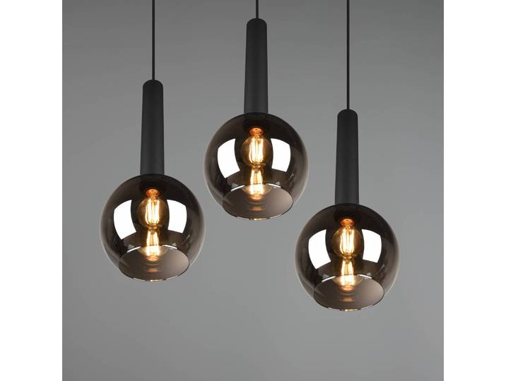 Trio Lighting Glas Hängelampe Clayton, dimmbar, schwarz, für Wohn- / Esszimmer, Glas, Pendelleuchte