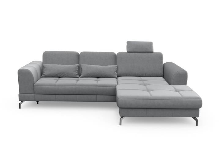 Ecksofa, Samtoptik, Hellgrau 284×175 cm, Mega-Recamiere Rechts, Gepolstert, sit&more