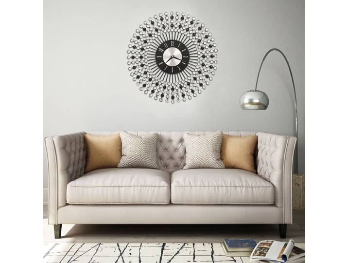 Horloge murale en métal noir 43 cm avec perles de cristal - design élégant et précis - Idées d'images