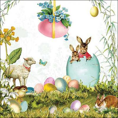 Ambiente 20 Servietten Papier 33x33cm 3-lagig - hochwertige Einweg Papierservietten mit Osterhasen & Ostereiern für Ostern Frühling Tischdeko Feier