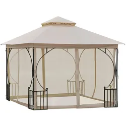 PAVILLON, Beige+Schwarz, Metall, Polyester, Moskitonetz