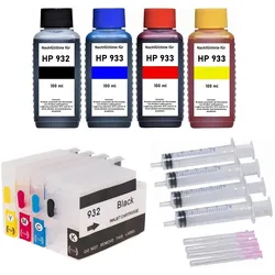 Wiederbefüllbare Tintenpatronen HP 932 & 933 XL + 4 x 100 ml Nachfülltinte