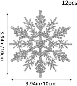 Modern Mode Marketplace Christmas Venue Decoration, Pink Glitter Plastic Snowflake, Winter Party Supplies, Ornaments For Home, Tree Pendant silver Type D 12pcs