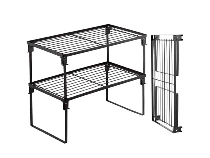 Tomorotec 2er-Set Küchenschrank Organizer – Stapelbares und faltbares Regal für Schrank, Gewürzregal, Küchenregal und Regaleinsatz für Küchenschrank, Ideal für Arbeitsplatte und Schrankaufbewahrung