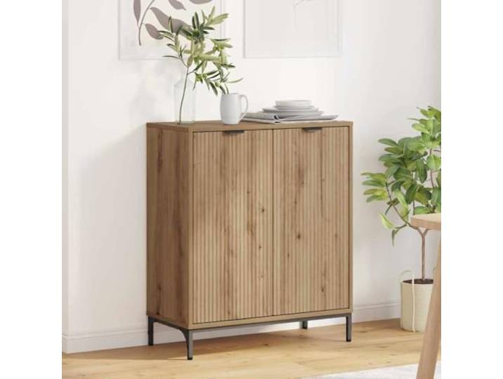 RJPLMFV Anrichte Eiche 69,5 x 33 x 82 cm aus Holz TV-Schrank mit leisen Türen, Wandbefestigung inklusive, Metallfüße für Wohnzimmer