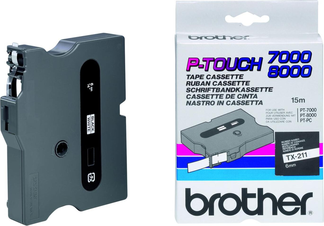 Brother TX-211 Thermische Printrol Zwart, Grijs en Wit