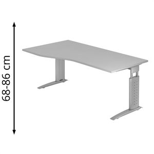 Hammerbacher Schreibtisch U-Serie, lichtgrau / silber, höhenverstellbar, Freiform, 180 x 68-86 x 100 cm