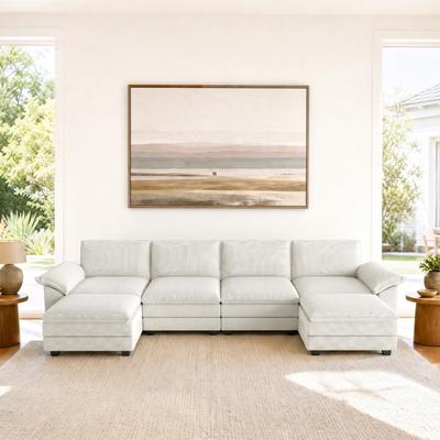 Uixe Modern Corduroy Modular Sectional Sofa With Armless Sofa Ottoman