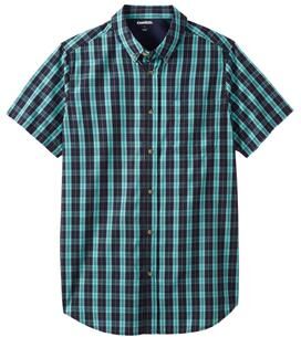 Men's Big & Tall Short Sleeve Wrinkle-Free Sport Shirt by KingSize in Tidal Green Plaid (Size 7XL)
