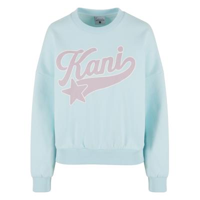 Sweater KARL KANI "Karl Kani Karl Kani Woven Signature Star Logo Crew", Damen, Gr. XXS, light blau, 65% Baumwolle (Bio), 35% Polyester (Recycelt), Rundhals, Sweatshirts Sweater
