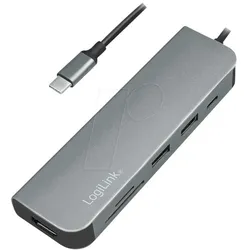 LogiLink UA0343 (USB-C, 6 Ports), Dockingstation + USB Hub, Silber